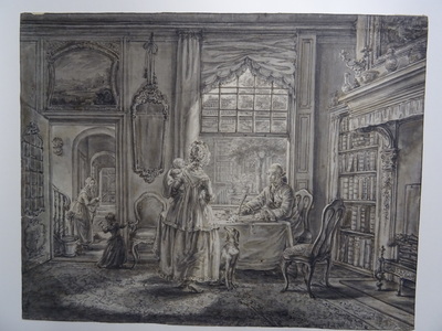 1940-0010-TEK a.jpg; 1940-0010-TEK; Interieur van een patriciërshuis.; tekeningen